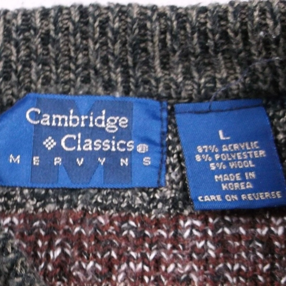 Cambridge Classics Mens Vintage Fair Isle Crewneck Sweater Blue Brown Large - Picture 3 of 9